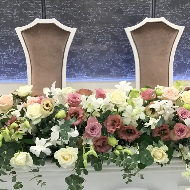 ピンクの高砂装花